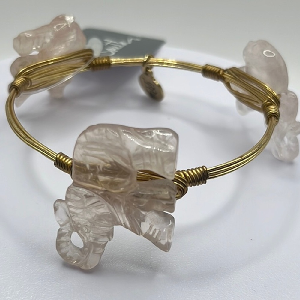 Bourbon and Bowties Pink Elephant Gold Wire Bangle